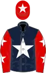 Dark blue, white star, red sleeves, white stars, red cap, white star