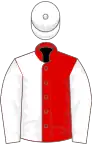 Red and white (halved), white sleeves and cap