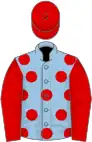 Light blue, red spots, sleeves and cap