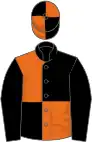 Black and orange (quartered), black sleeves, quartered cap