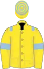 Yellow, light blue epaulets, light blue armlets, hooped cap