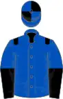 Royal blue, black epaulets, black halved sleeves, quartered cap