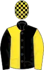 Black and yellow(halved), reversed sleeves, check cap