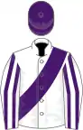 White, Mauve sash, striped sleeves, mauve cap