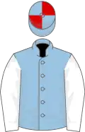 Light Blue, White sleeves, Light Blue and Red quartered cap