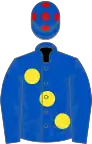 ROYAL BLUE, large yellow spots, royal blue cap, red spots