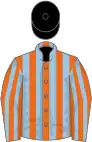 Orange and light blue stripes, black cap