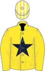 Yellow, dark blue star, yellow and white striped cap