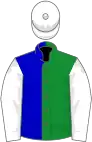 Green and blue (halved), white sleeves and cap