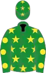 Green, yellow stars, spots on sleeves and stars on cap