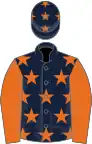 Dark blue, orange stars, sleeves and stars on cap