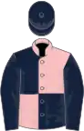 Dark blue and pink (quartered), dark blue sleeves and cap