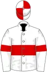 White, red hoop and armlets, quartered cap