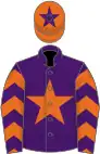 Purple, orange star, orange chevrons on sleeves, orange cap, purple star