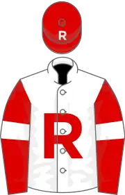 White, red 'r', red sleeves, white armlet, red cap, white 'r'