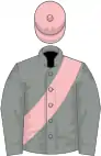 Grey, pink sash and cap