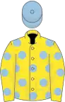 YELLOW, light blue spots, light blue cap