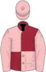 Maroon and pink (quartered), pink sleeves and cap