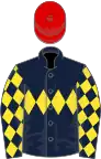 Dark blue, yellow triple diamond and diamonds on sleeves, red cap