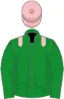 Green, pink epaulettes and cap