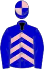 Blue, pink chevrons on body, quartered cap