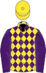 Purple and yellow diamonds, purple sleeves, yellow cap