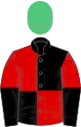 Red and black (quartered), halved sleeves, emerald green cap