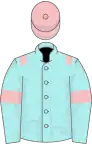 Pale blue, pink epaulets, armlets and cap