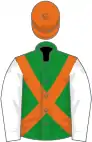 Green, orange cross-belts, white sleeves, orange cap