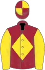 Maroon, yellow diamond and sleeves, quartered cap