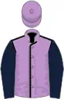 Mauve, black seams, dark blue sleeves, mauve cap