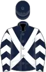 Dark blue, white cross belts, chevrons on sleeves