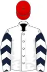 White, dark blue and red chevrons on sleeves, red cap