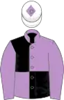 Mauve and black (quartered), mauve sleeves, white cap, mauve diamond