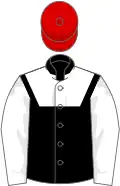 Black, white yoke and sleeves, red cap