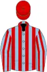 Light blue and red stripes, red cap