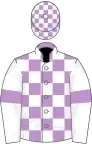 Mauve and white check, white sleeves, mauve armlets