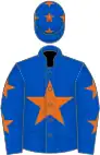 Royal blue, orange star, royal blue sleeves, orange stars, royal blue cap, orange stars