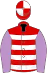 Red and white hoops, mauve sleeves, red and white quartered cap