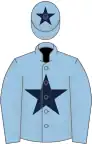 Light blue, dark blue star, light blue sleeves, light blue cap, dark blue star