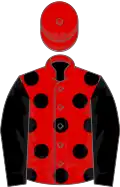 Red, black spots, black sleeves, red cap