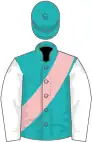 Green, Pink sash, White sleeves, Green cap