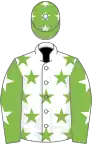 White, light green stars, light green sleeves, white stars and stars on cap