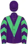 Purple, emerald green chevron, emerald green and purple chevrons on sleeves