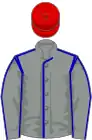 Grey, blue seams, red cap