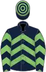 Dark blue, light green chevrons, hooped cap