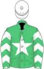 Emerald green, white star, chevrons on sleeves, white cap