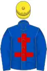 Royal blue, red cross of lorraine, yellow cap