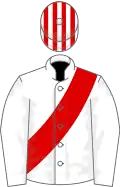 White, red sash, red cap, white diamonds