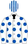 WHITE, royal blue spots, striped cap